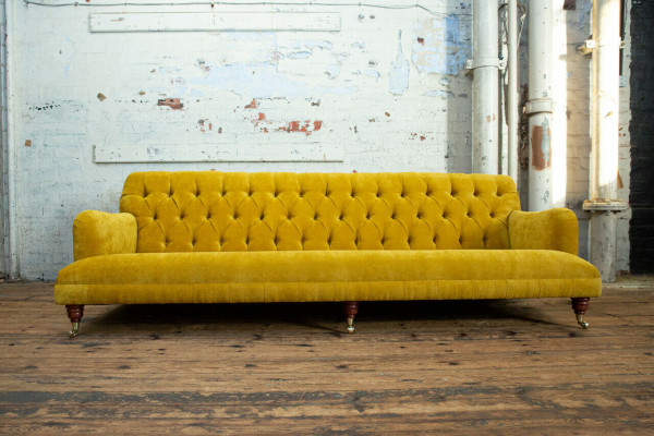Klassieke Chesterfield bank 4-zitsbanken bankstellen leer geel ontwerp bekleding