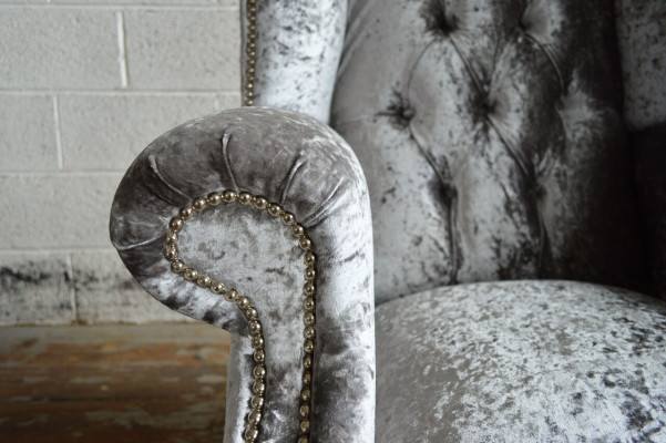Ohrensessel Chesterfield Sofa Bank Bekleding 1-zits Fauteuil Banken Textiel Zilver