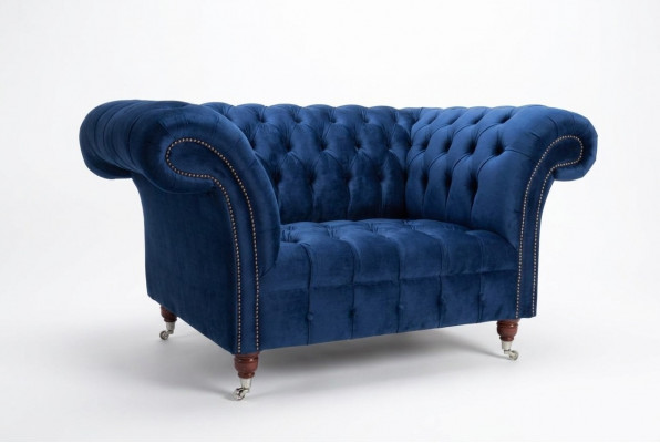 Fauteuil Bank Bekleding Sofa Textiel Chesterfield Banken 1,5-Zitter Eenzitter Blauw