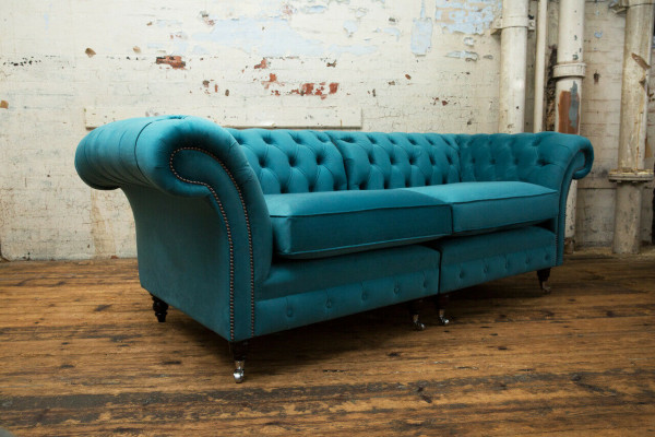 Sofa's Chesterfield 3-zitsbank Bekleding Zit Textiel Stof Leer Banken Turkoois