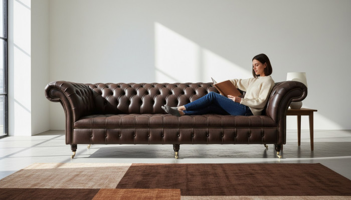 Bruine Chesterfield bank gestoffeerde 4-zitter designer woonkamer bankstellen