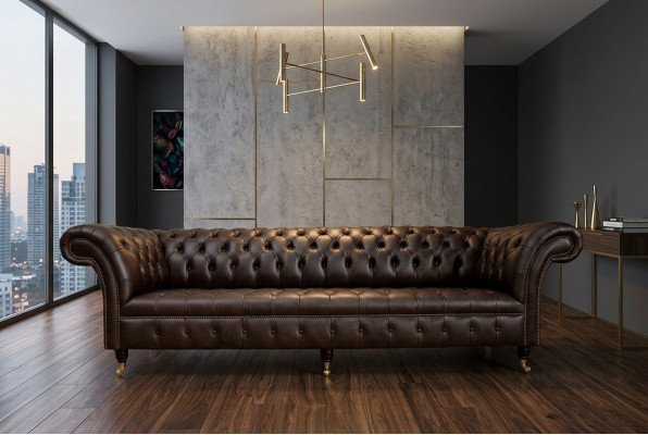 Bruine Chesterfield bank gestoffeerde 4-zitter designer woonkamer bankstellen
