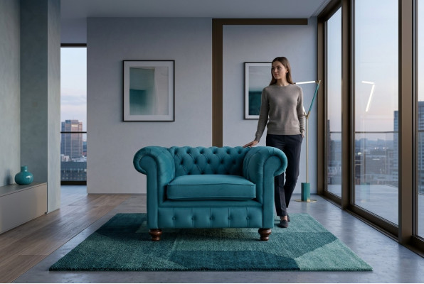 Fauteuil eenzitter Chesterfield textielbank sofa bankstel stoffering stoffen banken nieuw
