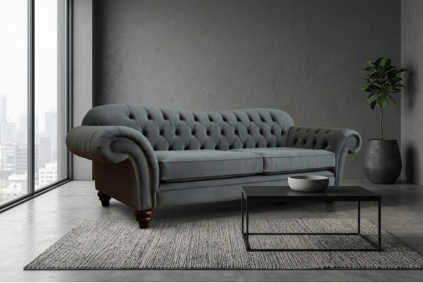 Grote bank 4-zits bank Chesterfield gestoffeerde zitcombinatie stof textiel Nieuw Grijs