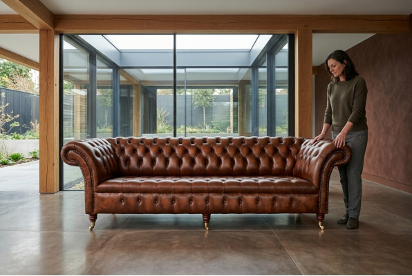 Chesterfield 4-zits gestoffeerde bank Moderne stijl Lederen stoffen bank Banken van leer