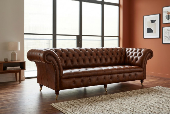 Chesterfield 4-zits gestoffeerde bank Moderne stijl Lederen stoffen bank Banken van leer