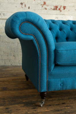 Blauwe Sofa Bank Bekleding Chesterfield Zitmeubilair Textiel Stof Leer Banken Nieuw