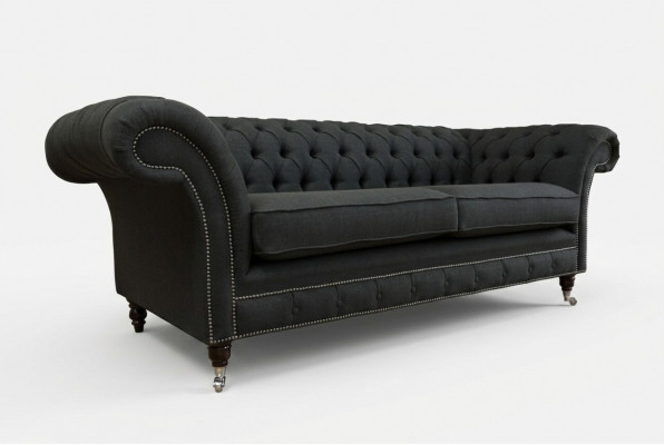 Zwarte Moderne Driepersoons Chesterfield Luxe 3-zitsbank