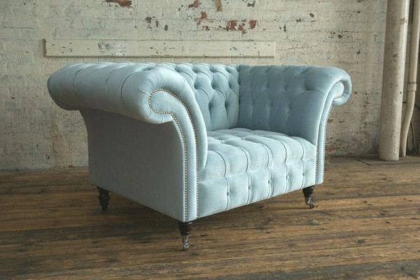 Chesterfield Design Stof Bankfauteuil 1,5 zitplaatsen Beklede Sofa's Lounge Blauw Fluweel