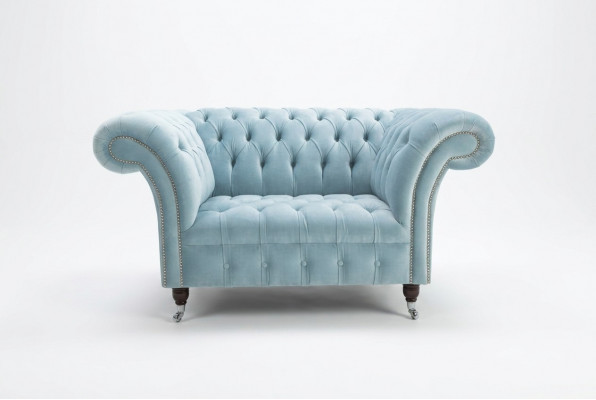 Chesterfield Design Stof Bankfauteuil 1,5 zitplaatsen Beklede Sofa's Lounge Blauw Fluweel