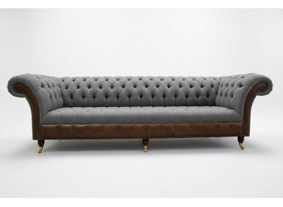 Ontwerp Chesterfield Sofa 4-zits Grijs Bank Kussen Leren Banken Woonkamer Nieuw