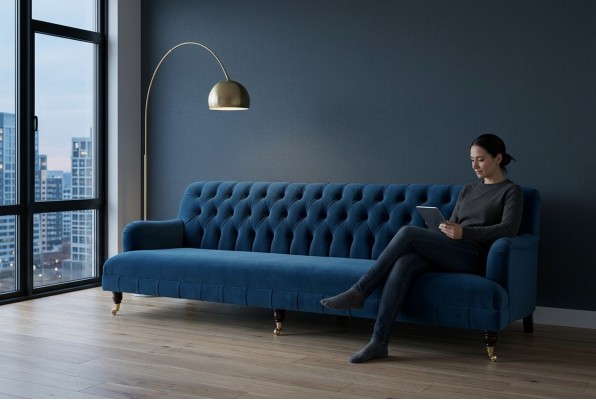 Groot blauw Chesterfield vierzits xxl luxe bank bank gestoffeerde meubels