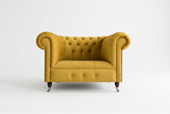 Chesterfield design bank fauteuil sofa bekleding luxe textiel banken oorfauteuil.