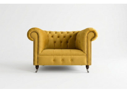 Chesterfield design bank fauteuil sofa bekleding luxe textiel banken oorfauteuil.