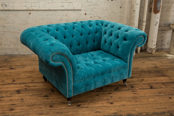 Sessel Chesterfield Design Stoff Bank 1.5 Polstersofa Lounge Fluweel Turkoois nieuw