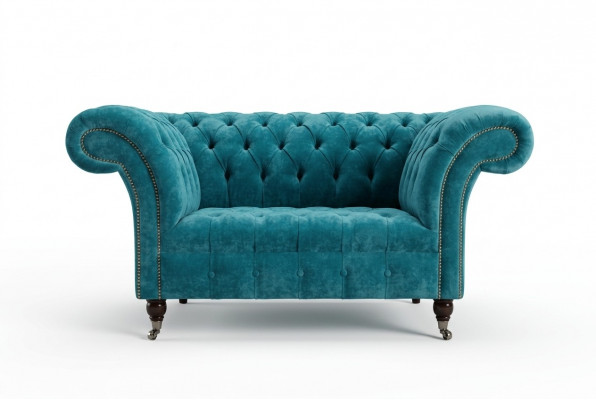 Sessel Chesterfield Design Stoff Bank 1.5 Polstersofa Lounge Fluweel Turkoois nieuw