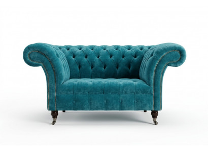 Sessel Chesterfield Design Stoff Bank 1.5 Polstersofa Lounge Fluweel Turkoois nieuw