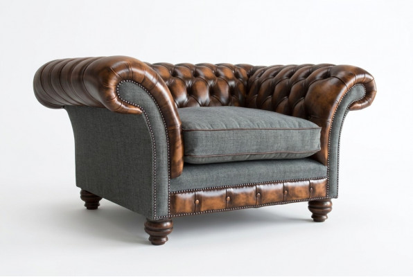 Chesterfield Design Stof Bank Fauteuil 1,5-zits Beklede Sofa's Lounge Nieuw Club