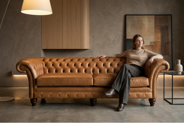 Bruine Chesterfield bank Luxe 4-zits bank Beklede stof Stoel