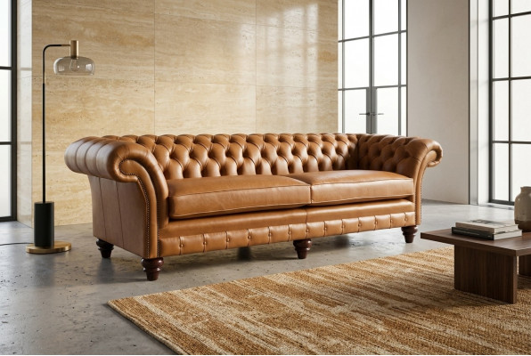 Bruine Chesterfield bank Luxe 4-zits bank Beklede stof Stoel