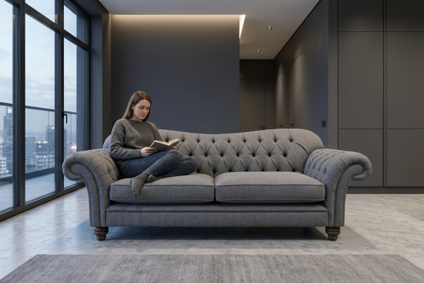 Bank 4-zits bank Chesterfield ontwerp zitgroep leer textiel bekleding nieuw