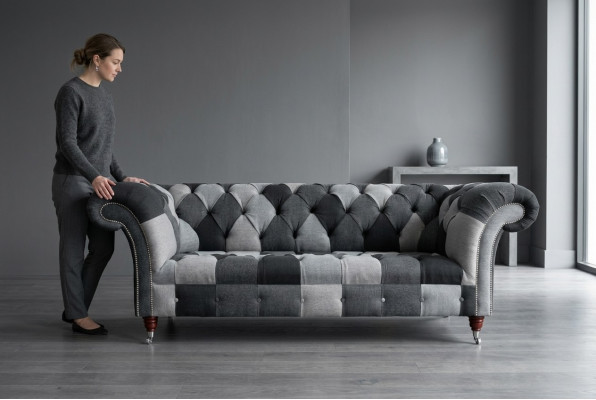 Bankstel 3-zits bank design Chesterfield zitcombinatie leer textiel gestoffeerd nieuw