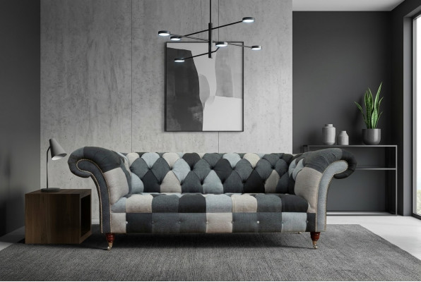 Bankstel 3-zits bank design Chesterfield zitcombinatie leer textiel gestoffeerd nieuw