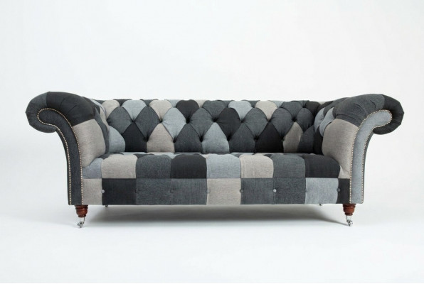 Bankstel 3-zits bank design Chesterfield zitcombinatie leer textiel gestoffeerd nieuw