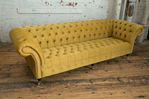 Sofa Bank Bekleding Chesterfield Textiel Bankstellen Ontwerp Luxe Stoffen Bankstellen 4-zits Geel