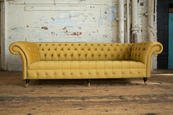 Sofa Bank Bekleding Chesterfield Textiel Bankstellen Ontwerp Luxe Stoffen Bankstellen 4-zits Geel