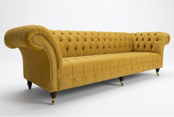 Sofa Bank Bekleding Chesterfield Textiel Bankstellen Ontwerp Luxe Stoffen Bankstellen 4-zits Geel