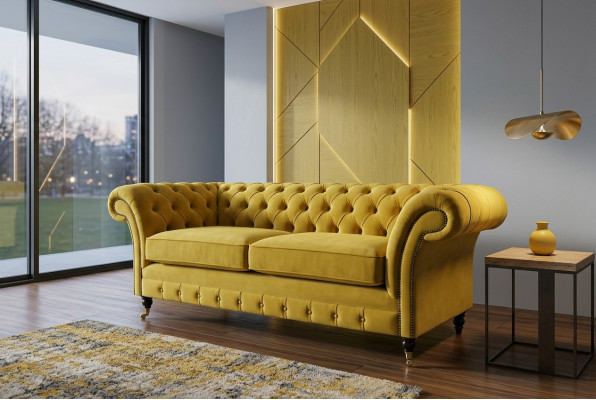 Chesterfield 3-zits designerbank bank gestoffeerd banken stof textiel nieuw