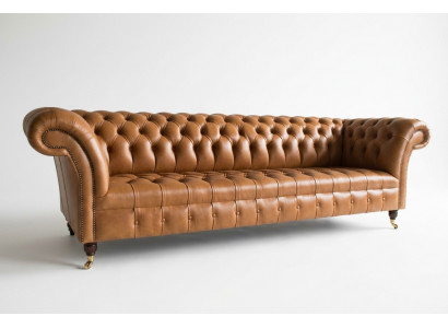 Ontwerp Chesterfield bankstel 4-zits bank leer bekleding bruin luxe bankstel