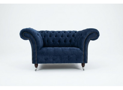 Chesterfield fauteuil bank bekleding sofa banken 1,5 zits eenzitter blauw textiel