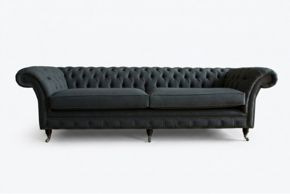Originele Chesterfield textiel leren bank bank bekleding Grote zitkussen Grijs 265cm