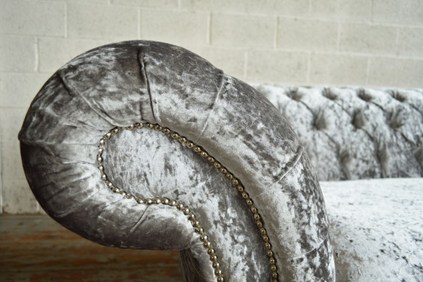 Zilveren Chesterfield textiel lederen bank bank gestoffeerde grote zitkussen nieuw 265cm