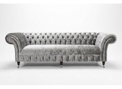 Zilveren Chesterfield textiel lederen bank bank gestoffeerde grote zitkussen nieuw 265cm