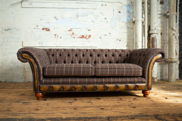 Klassieke Chesterfield Bank 3-Zits Design Banken Bekleding Bankstellen Leer Bruin