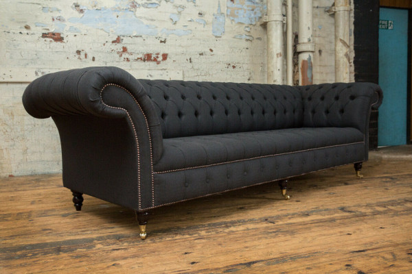 Zwarte Chesterfield Textiel Lederen Bank Bank Kussen Groot Zitkussen xxl 265cm
