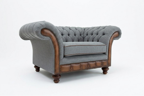 Chesterfield Design Stof Bankstel Fauteuil 1,5-zits Bekleding Sofa's Lounge Fluweel Grijs