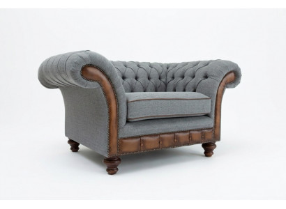 Chesterfield Design Stof Bankstel Fauteuil 1,5-zits Bekleding Sofa's Lounge Fluweel Grijs