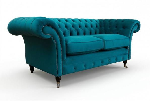 Chesterfield Bank 2-zits Designer Banken Sofa's Set Turquoise Fluweel Nieuw