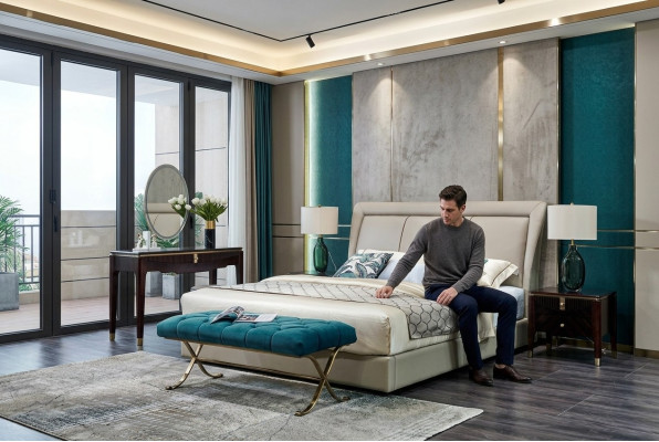 Klassiek bed 2x nachtkastje 3-delig slaapkamer set bedden nieuw luxe