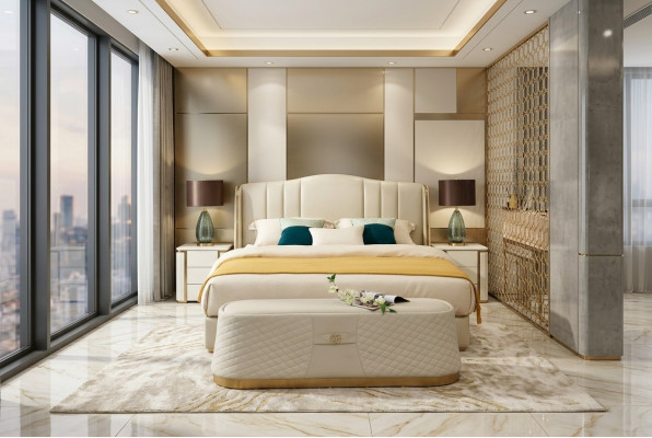 Bed Luxe bed Luxe slaapkamer design bedden Textiel Lederen bedframe