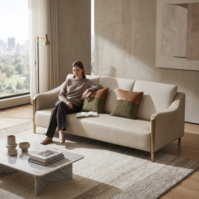 Leren bank van textiel stof 3-zits bank ontwerpzittingkussen set driezitter