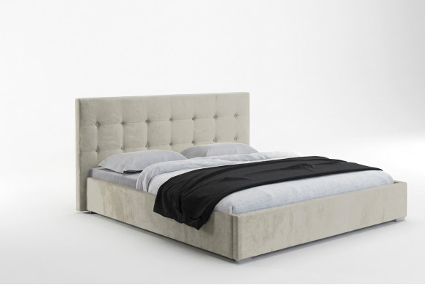 Beige 160x200 bed slaapkamer bedden textiel leer hotel luxe gestoffeerd groot nieuw