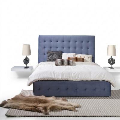 Klassiek bedframe Blauw bekleed bedontwerp Hotel frames Textiel Dubbel