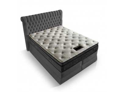 Grijze luxe slaapkamer Chesterfield bed gestoffeerd design luxe tweepersoonsbedden