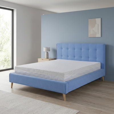 Chesterfield fluwelen tweepersoonsbed in een dubbele uitvoering, luxe design bedden, tweepersoons, blauw, nieuw.