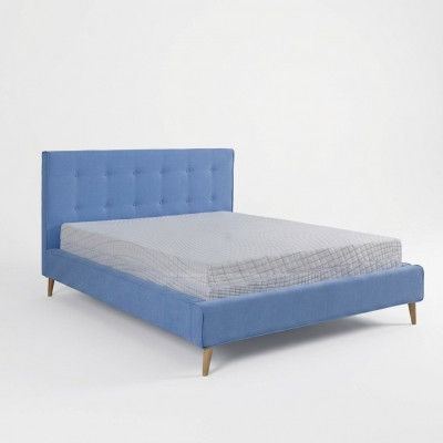 Chesterfield fluwelen tweepersoonsbed in een dubbele uitvoering, luxe design bedden, tweepersoons, blauw, nieuw.